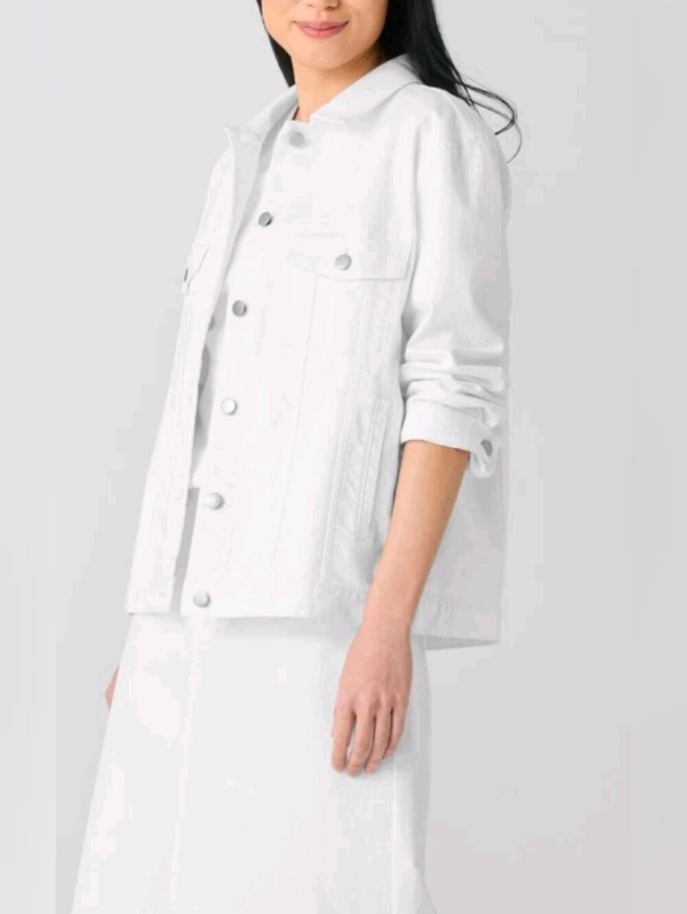 Eileen Fisher White Stretch Denim Jacket M  Organic Cotton,Garm.Dyed